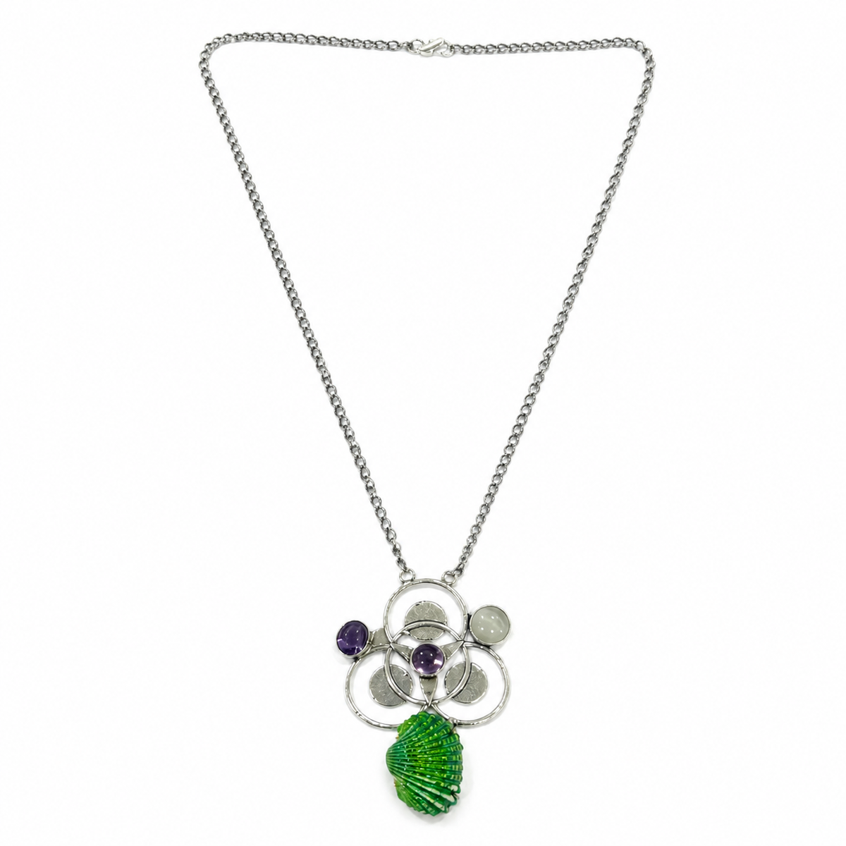 Designer Green Leaf Pendant Necklace with Multi-Stone Accents for Women NEC-4751
