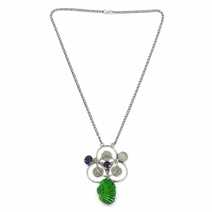Designer Green Leaf Pendant Necklace with Multi-Stone Accents for Women NEC-4751
