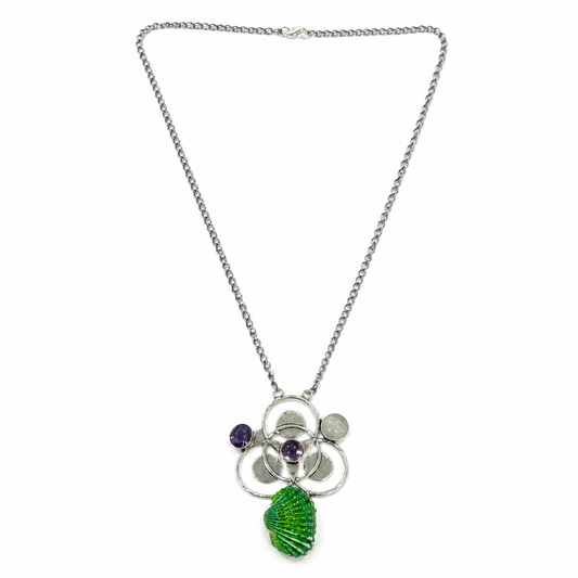 Designer Green Leaf Pendant Necklace with Multi-Stone Accents for Women NEC-4751