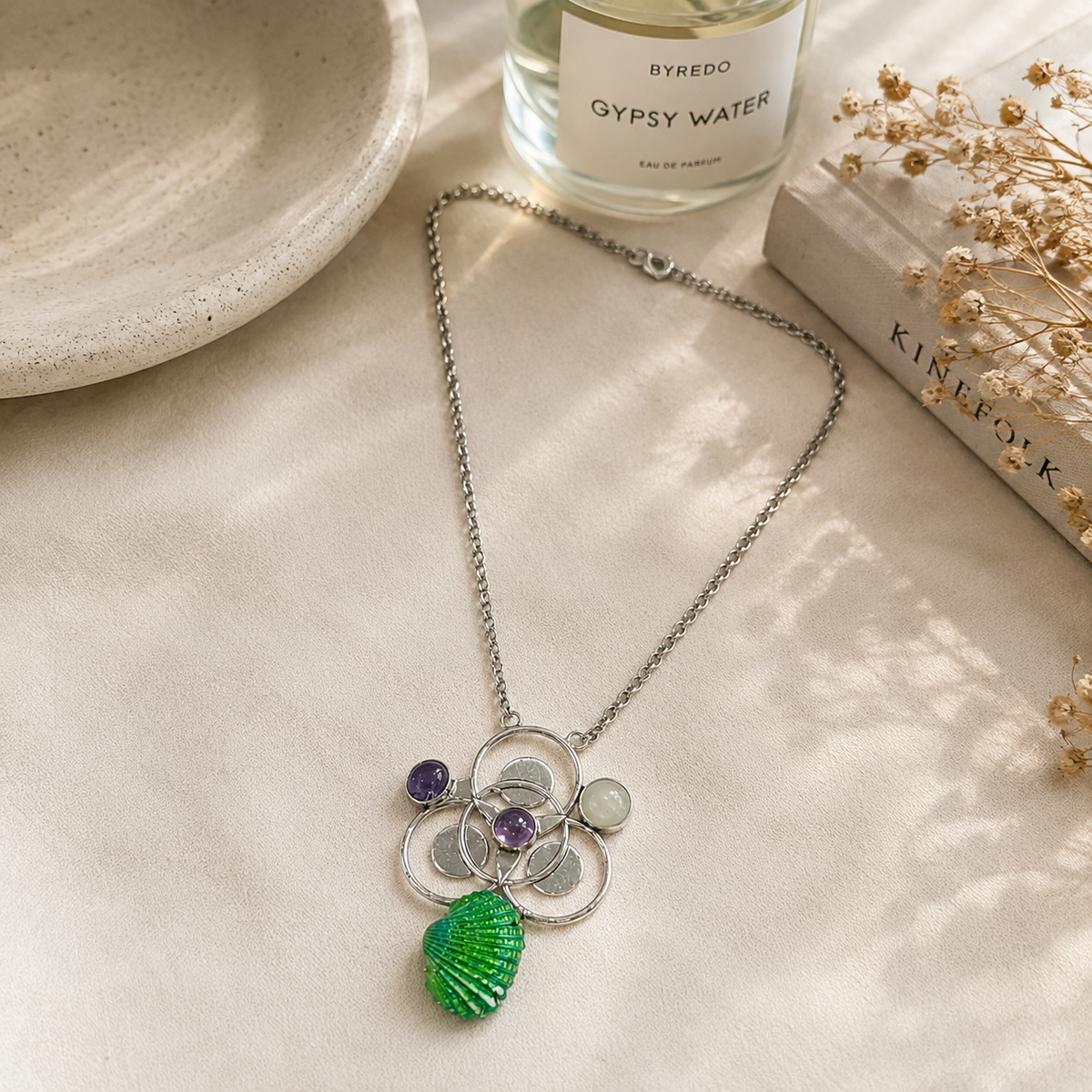 Designer Green Leaf Pendant Necklace with Multi-Stone Accents for Women NEC-4751