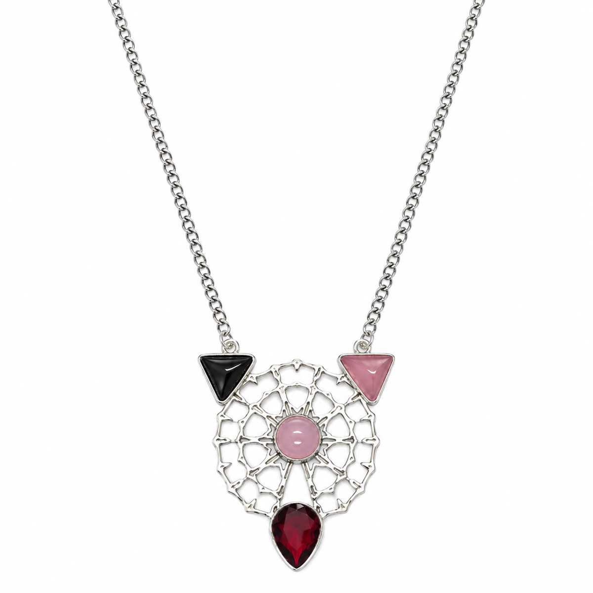 Handcrafted Rose Quartz Black Onyx garnet Multi stone Garba Necklace NEC-4752