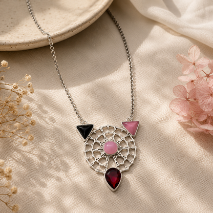 Handcrafted Rose Quartz Black Onyx garnet Multi stone Garba Necklace NEC-4752