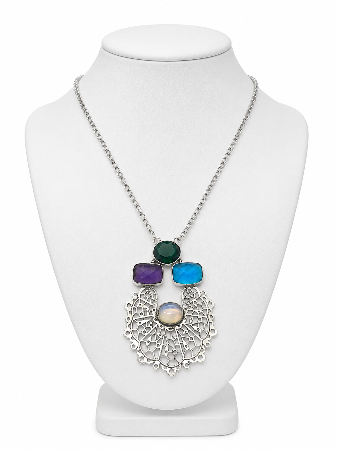 Multicolor Gemstone Filigree Pendant Necklace for Women NEC-4758