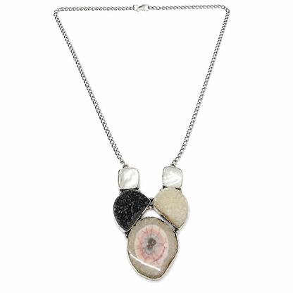 Natural Fossil Ammonite & Druzy Gemstone Statement Necklace NEC-4759