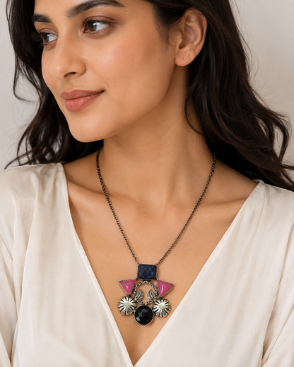Handmade Silver Plated Geometric Fashion Statement Necklace Pendant 18 NEC-4772