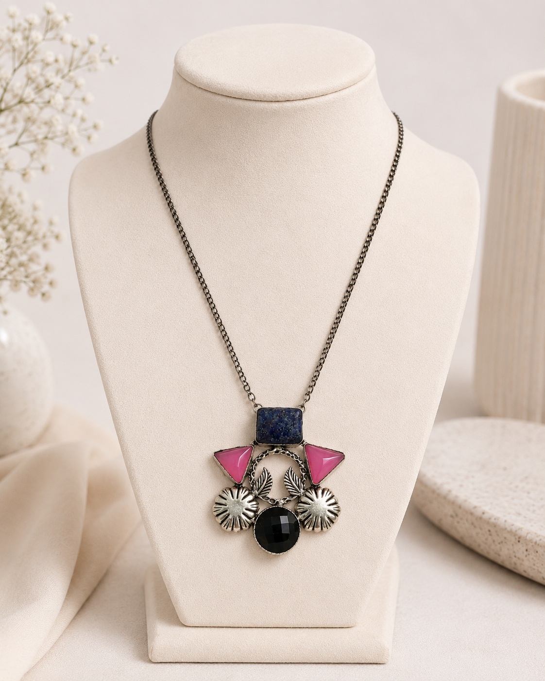 Handmade Silver Plated Geometric Fashion Statement Necklace Pendant 18 NEC-4772