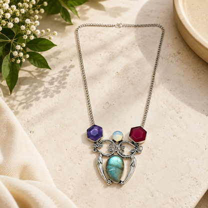 Handcrafted Silver Gemstone Necklace for Women with Labradorite & Purple NEC-4784