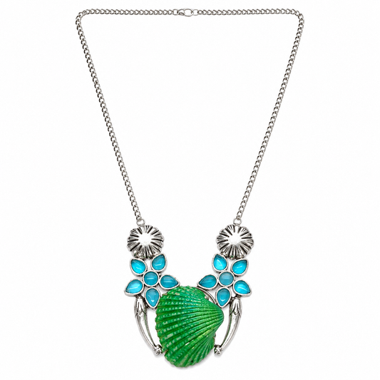 Natural Green Shell & Turquoise Floral Statement Necklace NEC-4785