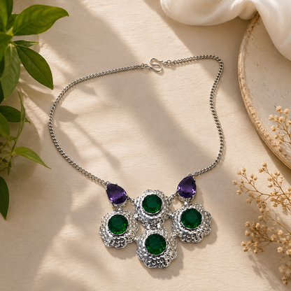 Handcrafted Floral Amethyst Stone Necklace Dandiya Jewelry Multi Color NEC-4786