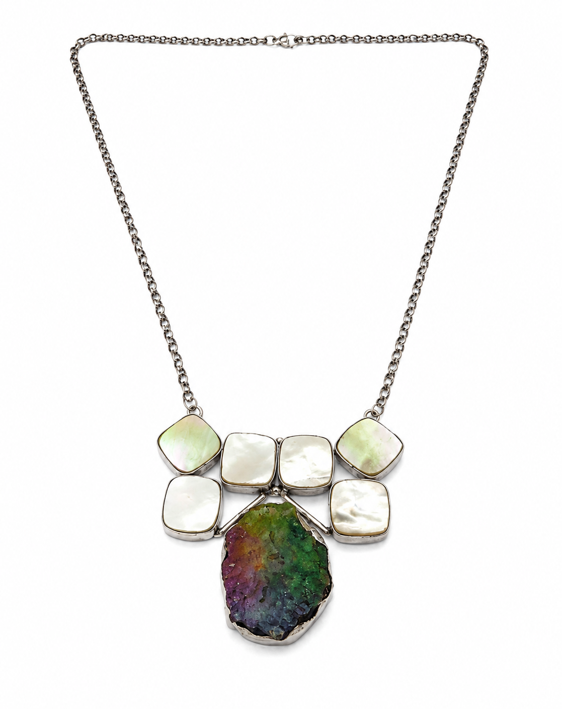 Handmade Silver Plated Mother Of Pearl Statement Necklace Pendant NEC-4794