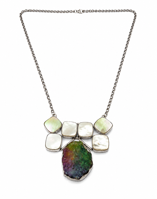 Handmade Silver Plated Mother Of Pearl Statement Necklace Pendant NEC-4794