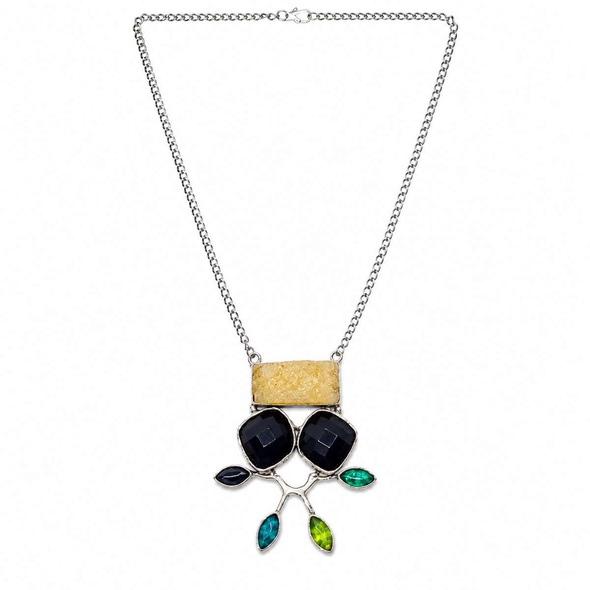 Black Onyx & Citrine Statement Necklace with Colorful Gemstone Accents NEC-4796