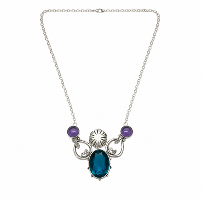 Natural Blue Topaz & Amethyst Statement Necklace Boho Elegant Jewelry NEC-4802