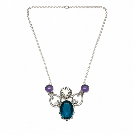 Natural Blue Topaz & Amethyst Statement Necklace Boho Elegant Jewelry NEC-4802