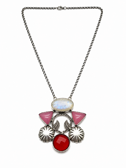 Handcrafted Silver Plated Rainbow Moonstone Statement Necklace Pendant NEC-4803