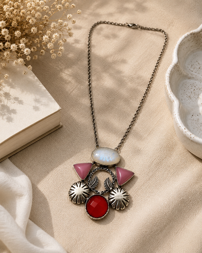 Handcrafted Silver Plated Rainbow Moonstone Statement Necklace Pendant NEC-4803