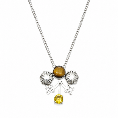 Natural Tiger Eye Gemstone With Citrine Necklace Silver Plated Jewelry NEC-4810