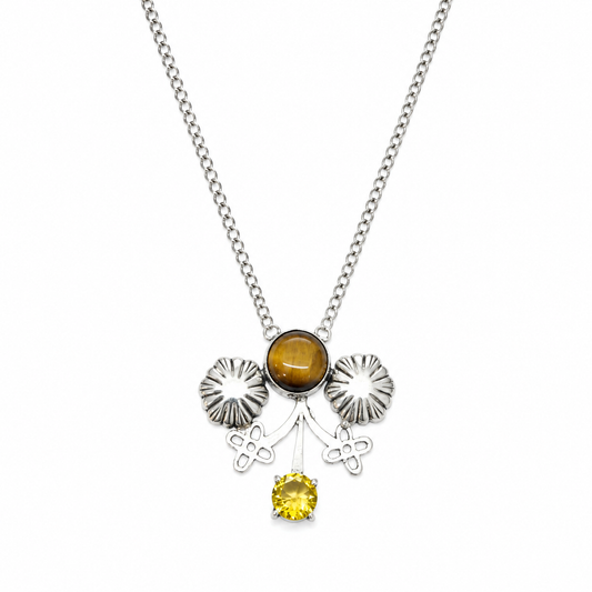 Natural Tiger Eye Gemstone With Citrine Necklace Silver Plated Jewelry NEC-4810