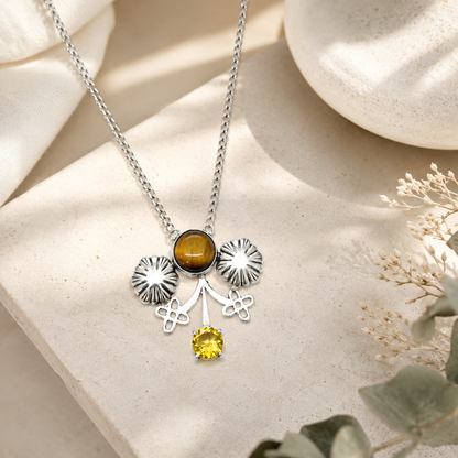Natural Tiger Eye Gemstone With Citrine Necklace Silver Plated Jewelry NEC-4810