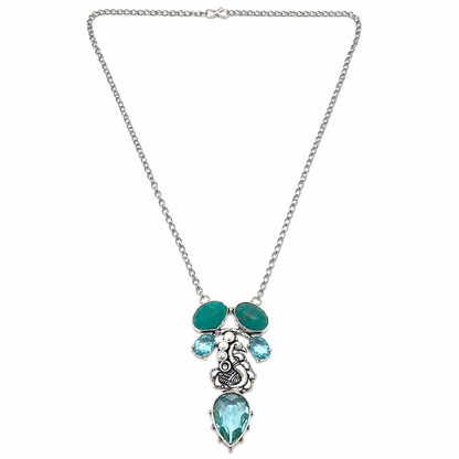 Tree of Life Gemstone Necklace with Black Onyx, Rose Quartz & MOP NEC-4814