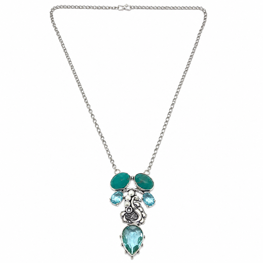 Tree of Life Gemstone Necklace with Black Onyx, Rose Quartz & MOP NEC-4814