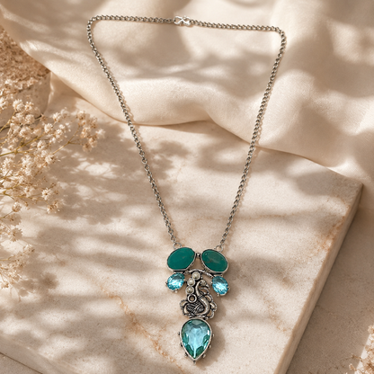 Tree of Life Gemstone Necklace with Black Onyx, Rose Quartz & MOP NEC-4814