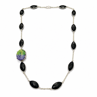 Handmade Black Onyx & Natural Amethyst Statement Necklace NEC-4819