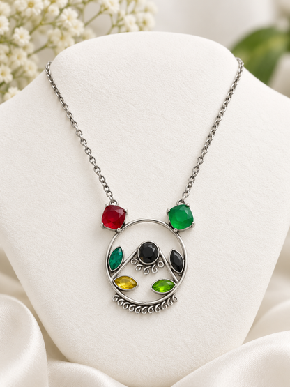 Silver Plated Handmade Multi Quartz Pendant Necklace Gemstone Jewelry 18" NEC-4891