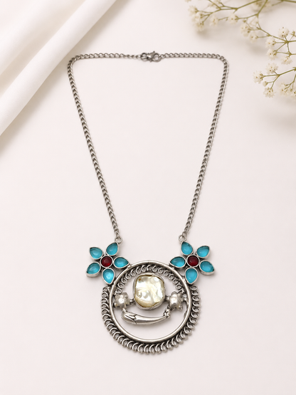 Silver Plated Handmade Baroque Pearl Pendant Necklace Gemstone Jewelry NEC-4893