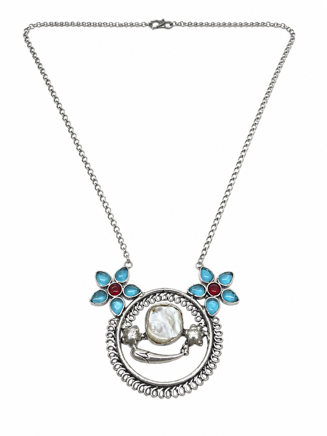 Silver Plated Handmade Baroque Pearl Pendant Necklace Gemstone Jewelry NEC-4893