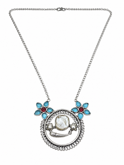 Silver Plated Handmade Baroque Pearl Pendant Necklace Gemstone Jewelry NEC-4893