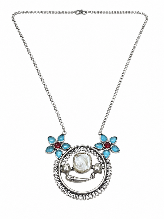 Silver Plated Handmade Baroque Pearl Pendant Necklace Gemstone Jewelry NEC-4893