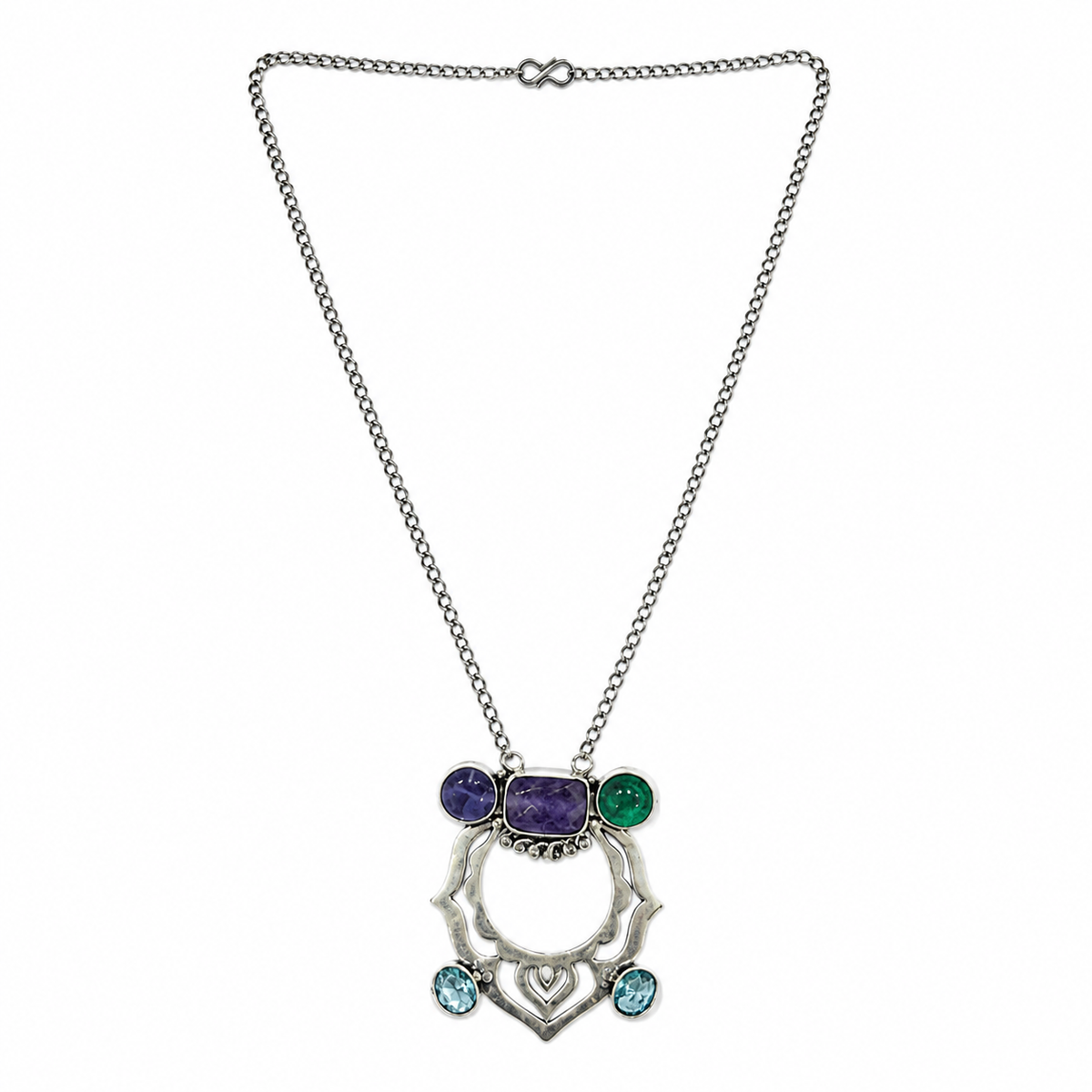 Contemporary Geometric Statement Necklace with Multi-Color Stone NEC-4894