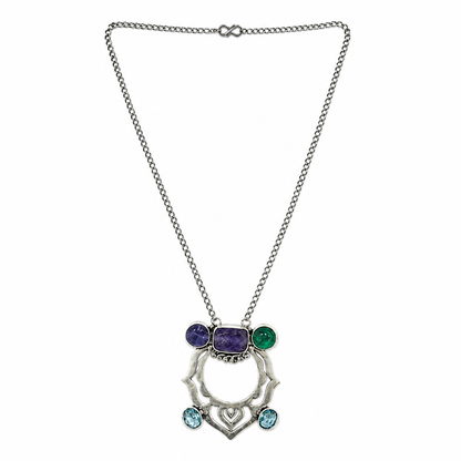 Contemporary Geometric Statement Necklace with Multi-Color Stone NEC-4894