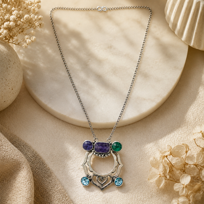 Contemporary Geometric Statement Necklace with Multi-Color Stone NEC-4894