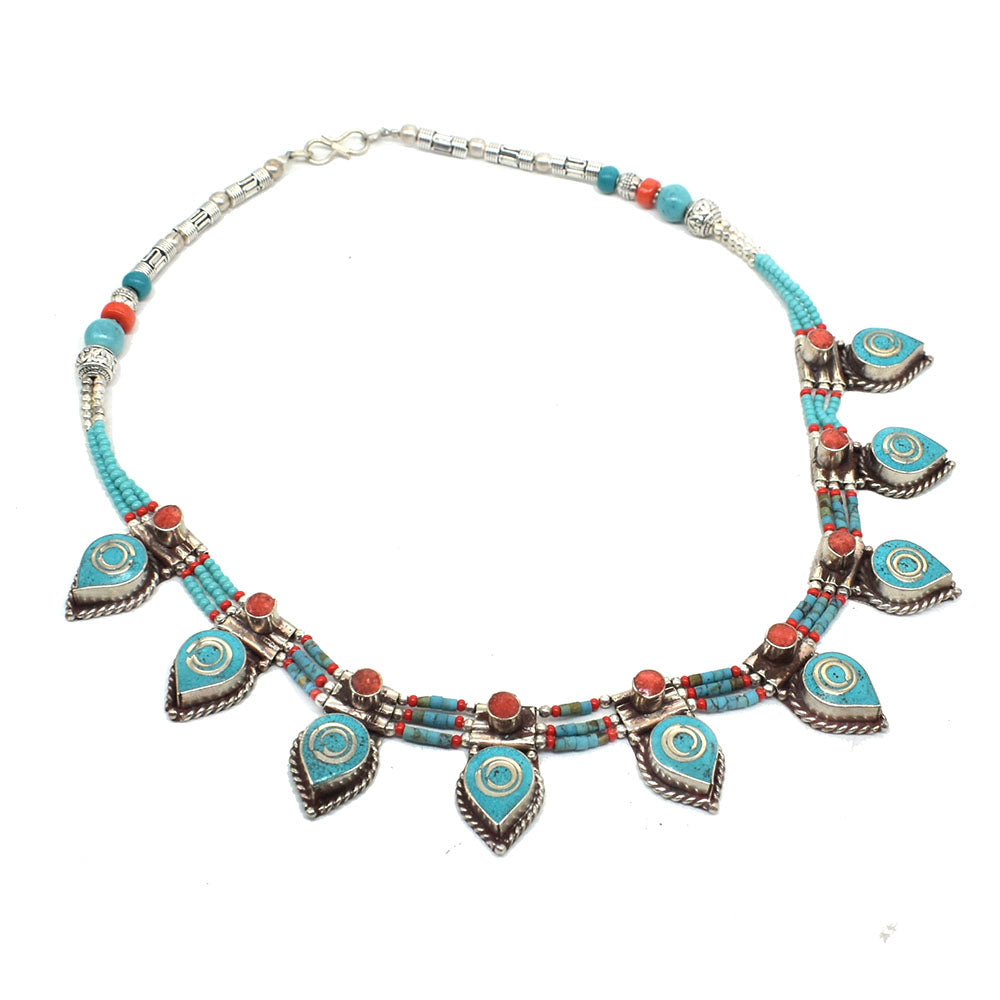Elegant Coral Turquoise Necklace Women's Tibetan Fashion Jewelry 18" NEC-4980