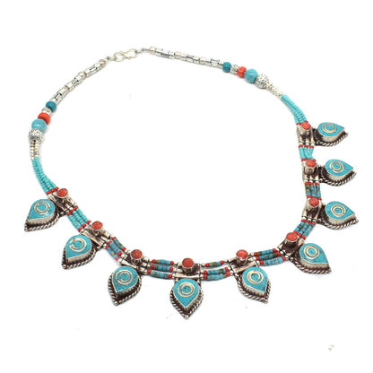 Elegant Coral Turquoise Necklace Women's Tibetan Fashion Jewelry 18" NEC-4980