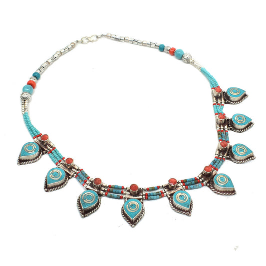 Elegant Coral Turquoise Necklace Women's Tibetan Fashion Jewelry 18" NEC-4980