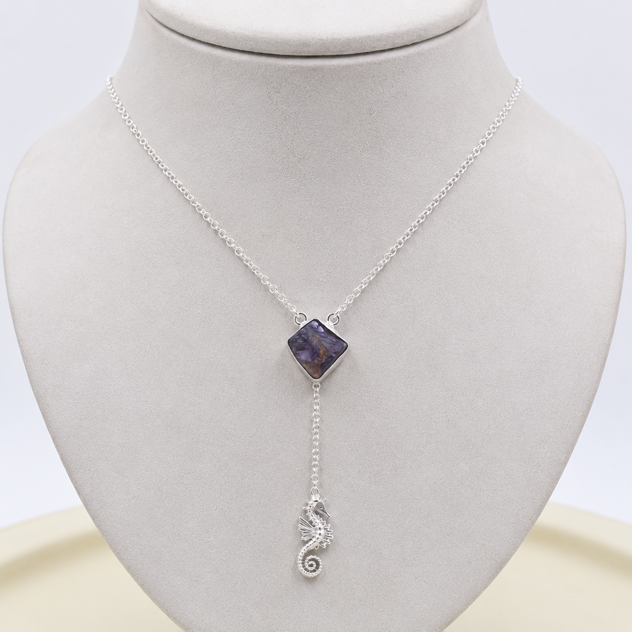 Raw Crystal Seahorse Pendant Necklace Silver Plated for Women Jewelry YNEC01-SLV