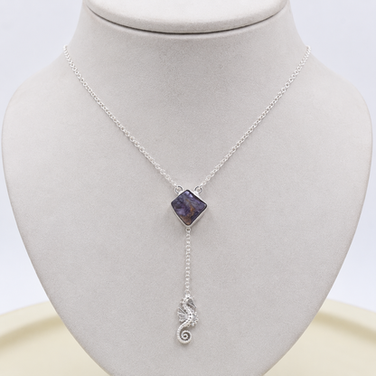 Raw Crystal Seahorse Pendant Necklace Silver Plated for Women Jewelry YNEC01-SLV