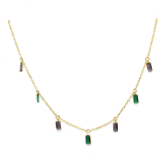 Gold Plated Rectangle Drop Chain Necklace  Minimalist Layering Chain 18" NEC-5119