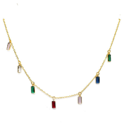 Gold Plated Rectangle Drop Chain Necklace  Minimalist Layering Chain 18" NEC-5119