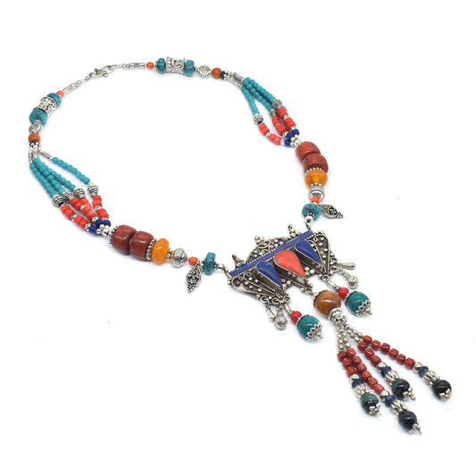 Tibetan Fashion Jewelry Lapis Lazuli Gemstone Woman Gift Necklace 18" NEC-5170