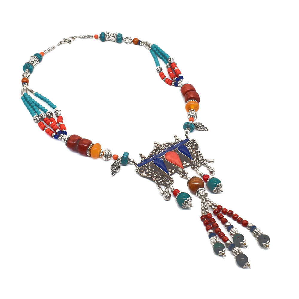 Tibetan Fashion Jewelry Lapis Lazuli Gemstone Woman Gift Necklace 18" NEC-5170