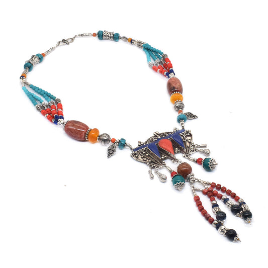 Red Coral Lapis Gemstone Tibetan Fashion Jewelry Women's Necklace 18" NEC-5171
