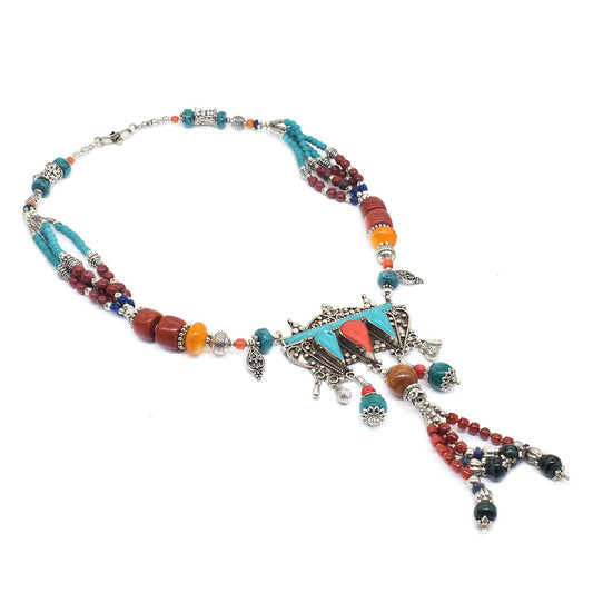 Coral Turquoise Gemstone Tibetan Fashion Jewelry Gift Idea Necklace 18" NEC-4611
