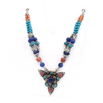 Coral Turquoise Lapis Gemstone Tibetan Fashion Jewelry Beaded Necklace 18" NEC-5174