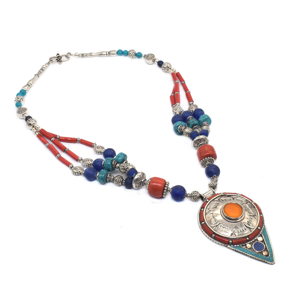 Nepali Fashion Jewelry Green Turquoise Gemstone Tibetan Necklace 22" NEC-4299