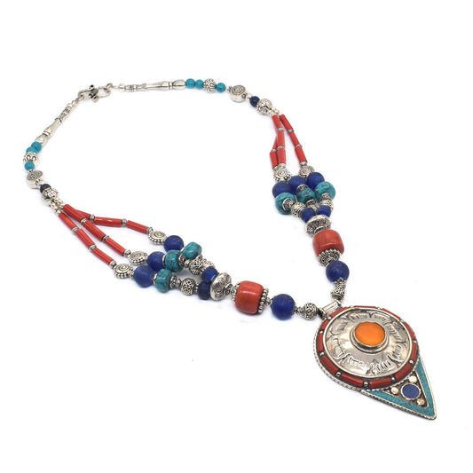 Nepali Fashion Jewelry Green Turquoise Gemstone Tibetan Necklace 22" NEC-4299