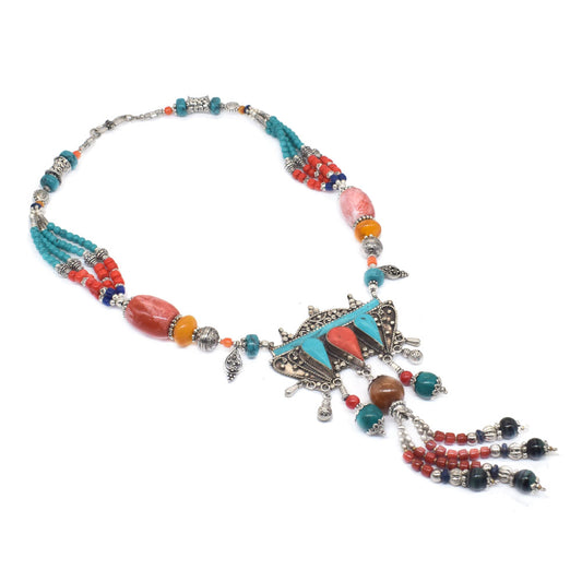 Nepali Necklace Turquoise Coral Gemstone Tibetan Fashion Jewelry 18" NEC-5185